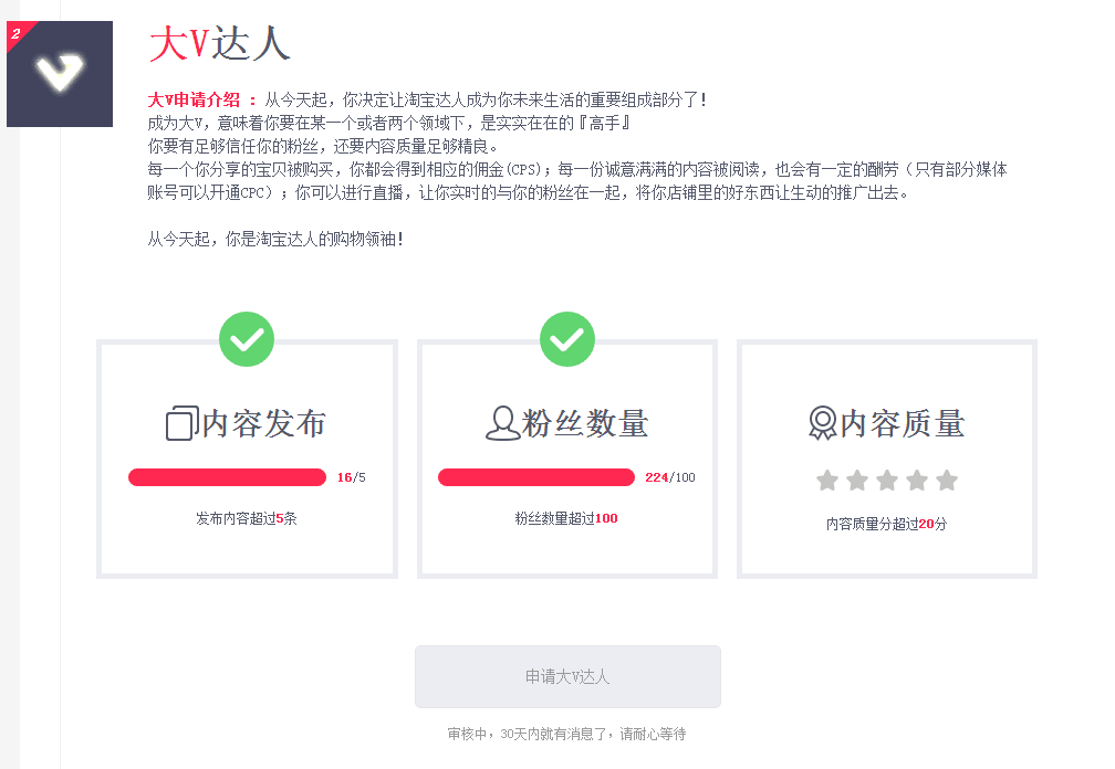 大V申请提交已经一个多月了怎么还是显示在审核中？